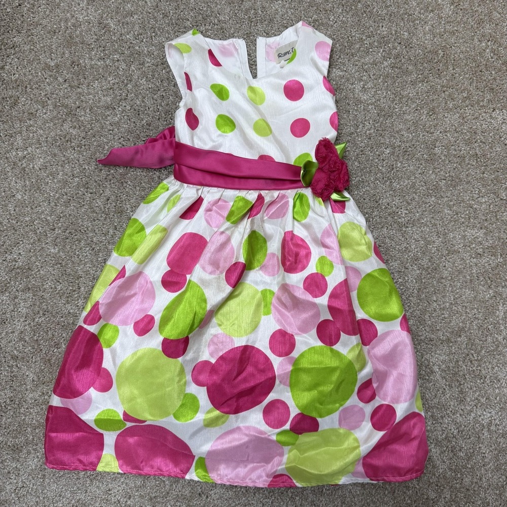 Vintage Rare, Too! Dress Girls 6X Polka Dot Bubble Hem Bow Sash Sleeveless